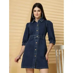 Melon By plusS Blue Cotton A-Line Dress-image-21