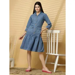 Melon By plusS Blue Cotton A-Line Dress-image-12