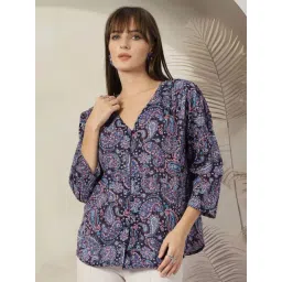 Melon By plusS Blue Cotton Printed Top-image-22