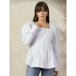 Melon By plusS Blue Cotton Striped Top-image-13