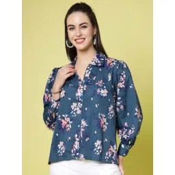 Melon by PlusS Blue Floral Print Shirt-image-14