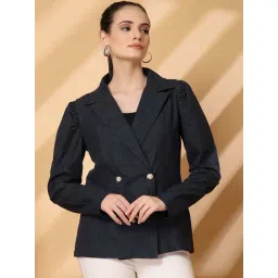 Melon by PlusS Blue Plain Cotton Blazers-image-4