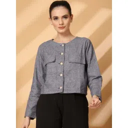 Melon by PlusS Blue Plain Cotton Jackets-image-6