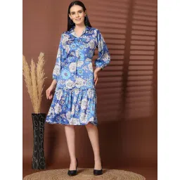 Melon By plusS Blue Printed A-Line Dress-image-18