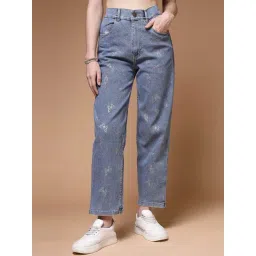 Melon by PlusS Blue Printed Mid Rise Jeans-image-25