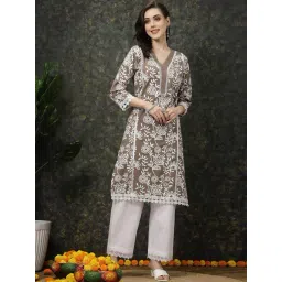 Melon by PlusS Brown Cotton Floral Print Straight Kurta-picture-39
