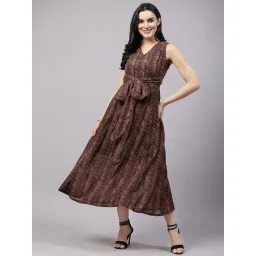 Melon by PlusS Brown Printed A-Line Dress-picture-10