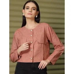 Melon by PlusS Pink Plain Cotton Jackets-picture-30