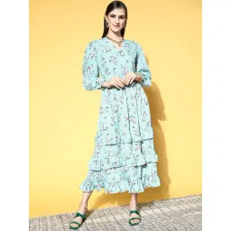 Melon by Pluss Sky Blue Floral Print A-Line Dress-picture-36