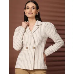 Melon by PlusS White Striped Cotton Blazers-picture-24