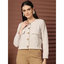 Melon by PlusS White Striped Cotton Jackets-picture-26