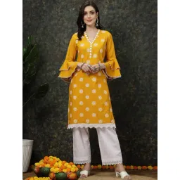 Melon by PlusS Yellow Cotton Floral Print Straight Kurta-picture-42