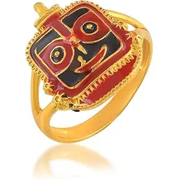 memoir Brass Antique Gold finish Lord Jagannath finger ring Temple jewellery south India god with Red and Black Meenakari for Men and Women (ORRM6716)-picture-34