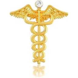 memoir Brass Gold plated CZ Doctors Symbol Brooch lapel saree pin Caduceus symbol Clothing Accessory Men women gift (SPKL7542)-picture-13