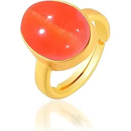 memoir Brass Gold plated Red Cat's Eye Stone Ring for Men Women Adjustable Ketu Helpful astrology recommended jewellery (ORMG3440)-picture-11