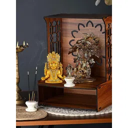MEMOIR Gold-Plated Cubic Zirconia-Studded Brass Nakoda Bhairav Jain Idol Stand-picture-33