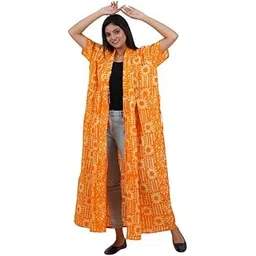 menmaii Cotton Housecoat/Bathrobe [Size - L- 4XL ] - Full Open Multipurpose Night Gown -a Kind of Adaptive Clothing with Pocket for Women |Full Length [MangoYellow Batik-XL]-picture-24