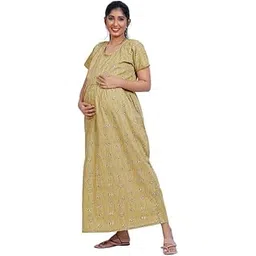 menmaii Zipless One Piece Maternity & Feeding Dress/Gown/Nighty| 100% Cotton with a Side Pocket | Calf/Full Length/for Pregnancy & Nursing- (L to 4XL)-picture-28
