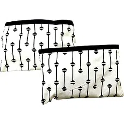 Men's and Women's Eco Friendly Cotton Canvas Printed Coin Holder Pencil Pouch, Multi-Function Beach Travel Cosmetic Makeup Large Capacity Toiletry Kit Bag (Black & White)-picture-46