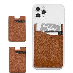 Men's and Women's Grainy Leather Metro, Credit Card Holder for Back of Mobile Phone or Case, Adhesive Sleeves Stick on Pocket Wallet for All Smartphones (Brown) - Pack of 2 Pcs-picture-14