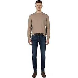 Men's Beige Crew Neck Sweater M Cotton Blend Casual Winter Pullover Long Sleeve Soft-picture-55