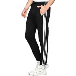 Men's Black Track Pants with Side Stripes for Gym, 100 cm-picture-11