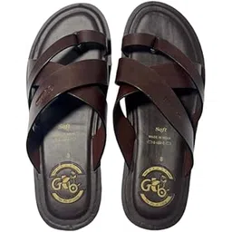 Men’s Brown Leather Cross Strap Sandals – Comfortable Slip-On Casual Sandals for Everyday Wear-picture-19