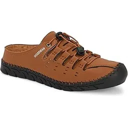 Men's Casual Leather Slide Sandals, Black, Slip-On Mule Style with Perforated Design-picture-29