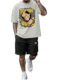 Men's Co-ord Set Night Suit, Cotton French Terry Fabric, Drop Shoulder T-Shirt with Digital Print, Relaxed Fit Shorts, Elastic Waist with Drawcord, Side and Zip Pockets-picture-13