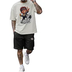 Men's Co-ord Set Night Suit, Cotton French Terry Fabric, Drop Shoulder T-Shirt with Digital Print, Relaxed Fit Shorts, Elastic Waist with Drawcord, Side and Zip Pockets-picture-10