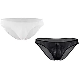 Mens Combo of Polyster Spandex Sheer Stretch Mesh Wonder Bikini Style Underwear, Free Size Fit for S-M-L Waist, White and Black Color, 2 Pcs Combo-picture-23