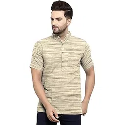 Men's Cotton Blend Half Sleeves Regular Fit Lining Ethnic Kurta-picture-46