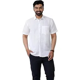 Men's Cotton Blend Regular Fit Half Sleeves Solid Casual Shirt-picture-52