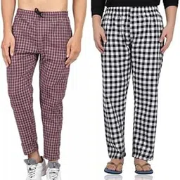 Men's Cotton Checkered Printed Pyjama, Pajamas Colors -(Red, Black (Pack of 2)-picture-32
