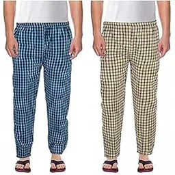 Men's Cotton Checkered Printed Pyjama, Pajamas Colors -(Red, Blue Pack of 2-picture-39