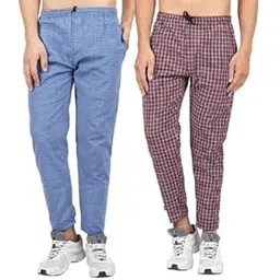 Mens Cotton Checkered Pyjama for Night Wear, Relaxation and Sleep (Pack of 2)(Blue & Red)-picture-24
