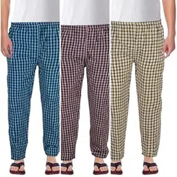 Mens Cotton Checkered Pyjama for Night Wear, Relaxation and Sleep (Pack of 3)(Blue,Red&Yellow)-picture-42