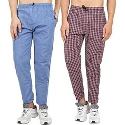 Men's Cotton Checkered Pyjama Pants, Drawstring Waist, Blue and Maroon, Pack of 2-picture-16