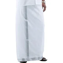 Men's Cotton Double Dhoti With Silver Border-picture-28