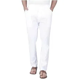 Men's Cotton Pants, White, Elastic Waistband, Relaxed Fit-picture-52