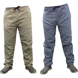 Men's Cotton Pyjama Pants, Checkered Pattern, Drawstring Waist, Casual Loungewear, Grey and Blue-picture-14