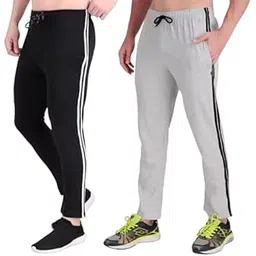 Men’s Cotton Track Pants Combo Casual Wear Bottom Pants for Gym | Side Strip Line Design Track Pant for Men (Black & Grey)-picture-46