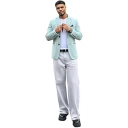 Men's Formal Blazer in Light Grey, Single Breasted Design with Navy Lining, Business Professional Suit Jacket-picture-16