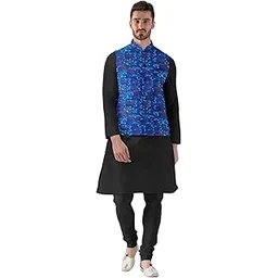 Men's Jacquard Printed Full Sleeve Waistcoat (Blue, 40)-PID53491-picture-38