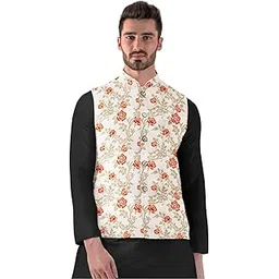 Men's Jacquard Printed Full Sleeve Waistcoat (Orange-Beige, 38)-PID53492-picture-24