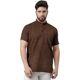 Men's Khadi Cotton Half Sleeves Striped Casual Kurtas-picture-21