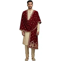 Men's Maroon Velvet Embroidered Sherwani Dupatta with Golden Zari Work, Traditional Wedding Stole-picture-20