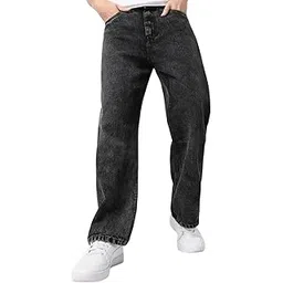 Men's Mid Rise Loose Baggy Fit Washed Jeans Non-Stretchable-picture-23