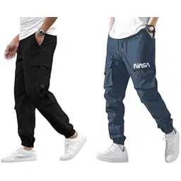 Men’s Polyester Track Pants Pack of 2 -Regular Fit Sports-TP-Plain BLK+NASA NVY-P6-picture-45