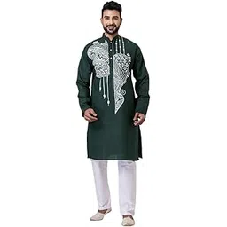 Men’s Pure Cotton Handmade Santiniketan Kantha Stitch Kurta | Green Traditional Kurta with White Hand Embroidery | Perfect for Festive & Cultural Events-picture-36